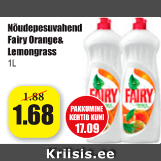 Allahindlus - Nõudepesuvahend Fairy Orange&Lemongrass 1L