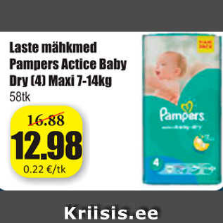 Allahindlus - Laste mähkmed Pampers Active Baby Dry (4) Maxi 7-14 kg 58 tk