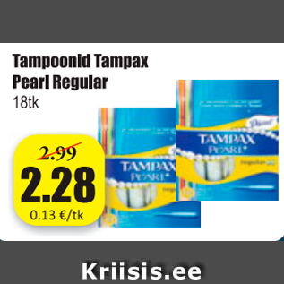 Allahindlus - Tampoonid Tampax Pearl Regular 18 tk