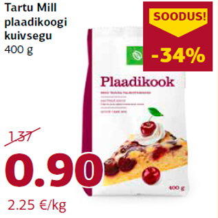 Allahindlus - Tartu Mill plaadikoogi kuivsegu 400 g