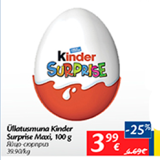 Allahindlus - Üllatusmuna Kinder Surprise Maxi, 100 g