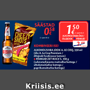 Allahindlus - KOMBINEERI ISE! Alkoholivaba jook A,Le COQ 330 ml + Pähklid Zet Rock`s, 190 g