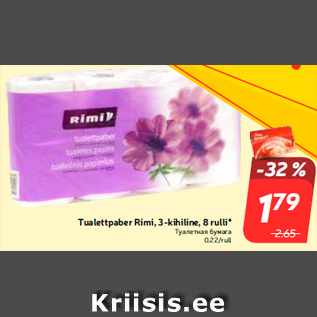 Allahindlus - Tualettpaber Rimi, 3-kihiline, 8 rulli*