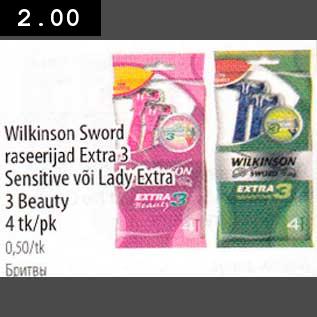 Allahindlus - Wilkinson Sword raseerijad Extra 3 Sensitive või Lady Extra 3 Beauty 4 tk/pk