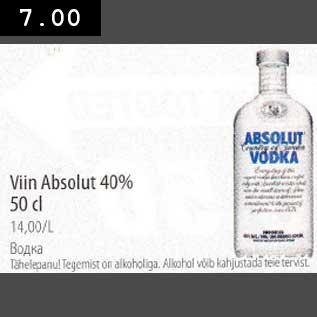 Allahindlus - Viin Absolut 40% 50 cl