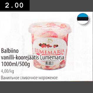 Allahindlus - Balbino vanilli-koorejäätis Lumemarja 1000ml/500g