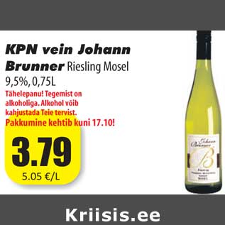 Allahindlus - KPN vein Johann BrunnerRiesling Mosel 9,5%, 0,75L