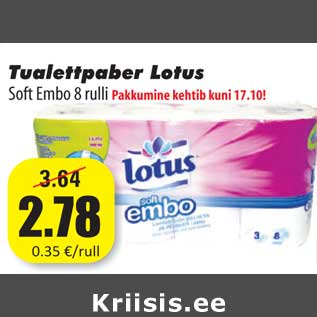 Allahindlus - Tualettpaber Lotus Soft Embo 8 rulli P