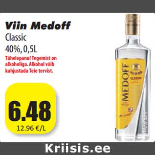 Allahindlus - Viin Medoff Classic 40%, 0,5L