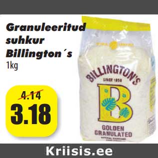 Allahindlus - Granuleeritud suhkur Billington´s 1kg