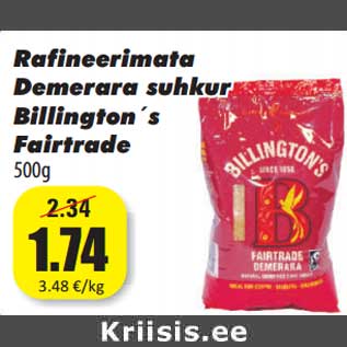 Allahindlus - Rafineerimata Demerara suhkur Billington´s Fairtrade 500g