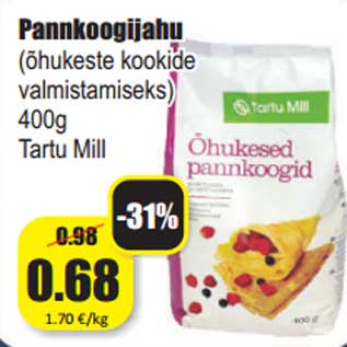 Allahindlus - Pannkoogijahu (õhukeste kookide valmistamiseks) 400g Tartu Mill