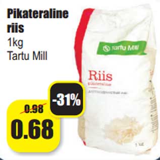 Allahindlus - Pikateraline riis 1kg Tartu Mill