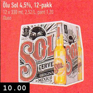 Allahindlus - Õlu Sol 4,5%, 12-pakk