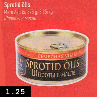 Allahindlus - Sprotid õlis Mere Aabits, 325 g, 3,85/kg