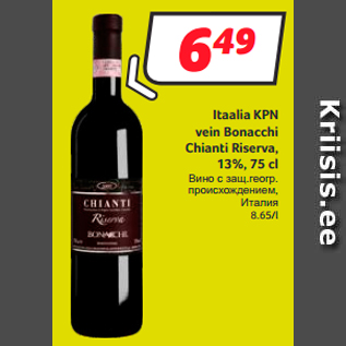 Allahindlus - Itaalia KPN vein Bonacchi Chianti Riserva, 13%, 75 cl