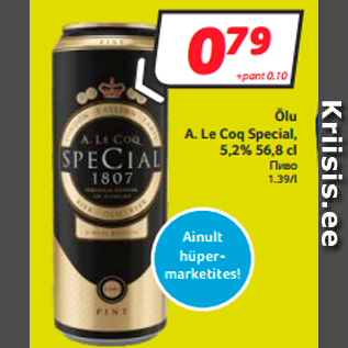 Allahindlus - Õlu A. Le Coq Special, 5,2% 56,8 cl