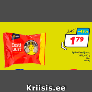 Allahindlus - Epiim Eesti juust, 26%, 450 g