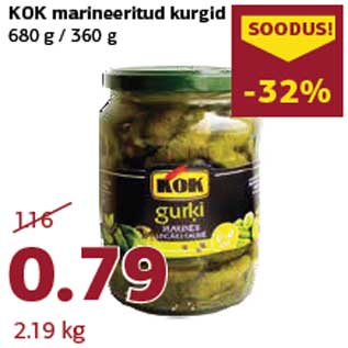 Allahindlus - KOK marineeritud kurgid 680 g / 360 g