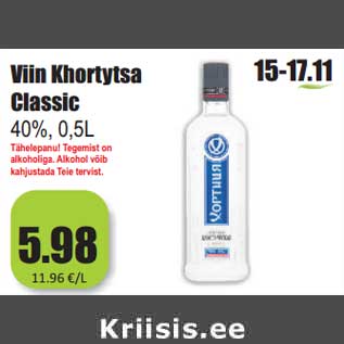 Allahindlus - Viin Khortytsa Classic 40%, 0,5L