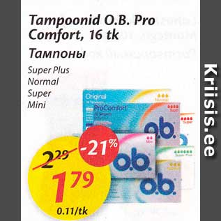 Allahindlus - Tampoonid O.B. Pro Comfort, 16 tk