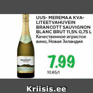 Allahindlus - UUS- MEREMAA KVALITEET VAHUVEIN BRANCOTT SAUVIGNON BLANC BRUT