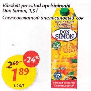 Allahindlus - Värskelt pressitud apelsinimahl Don Simon, 1,5 l