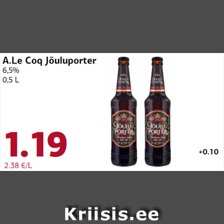 Allahindlus - A.Le Coq Jõuluporter 6,5% 0,5 L