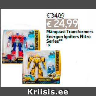 Allahindlus - Mänguasi Transformers Energon Igniters Nitro Series** 1 tk