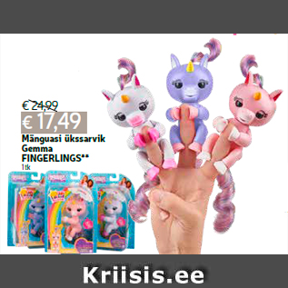 Allahindlus - Mänguasi ükssarvik Gemma FINGERLINGS** 1 tk