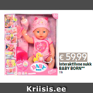 Allahindlus - Interaktiivne nukk BABY BORN** 1 tk