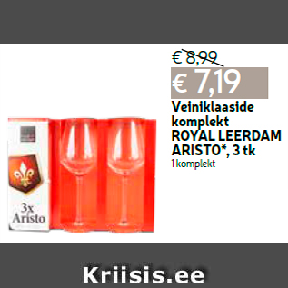 Allahindlus - Veiniklaaside komplekt ROYAL LEERDAM ARISTO*, 3 tk 1 komplekt