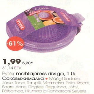 Allahindlus - Pyrex mahlapress riiviga