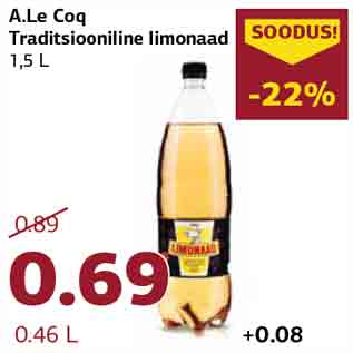 Allahindlus - A.Le Coq Traditsiooniline limonaad 1,5 L