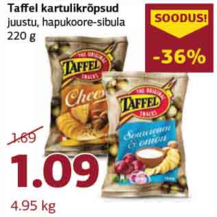 Allahindlus - Taffel kartulikrõpsud juustu, hapukoore-sibula 220 g