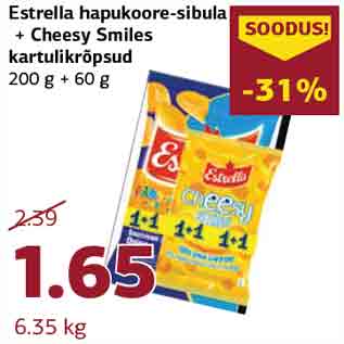 Allahindlus - Estrella hapukoore-sibula + Cheesy Smiles kartulikrõpsud 200 g+60 g