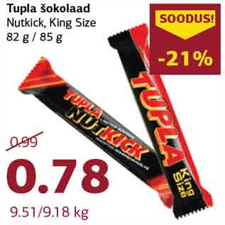 Allahindlus - Tupla šokolaad Nutkick, King Size 82 g / 85 g