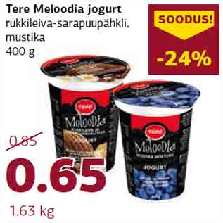 Allahindlus - Tere Meloodia jogurt rukkileiva-sarapuupähkli, mustika 400