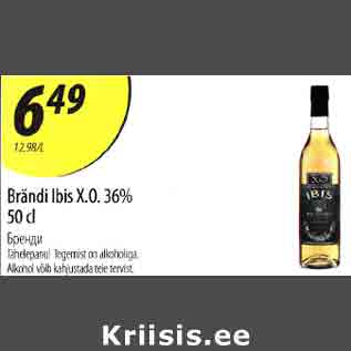 Allahindlus - Brändi Ibis Х.0. 36% 50 cl