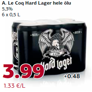 Allahindlus - A. Le Coq Hard Lager hele õlu