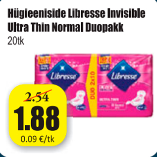 Allahindlus - Hügieeniside Libresse Invisible Ultra Thin Normal Duopakk 20 tk