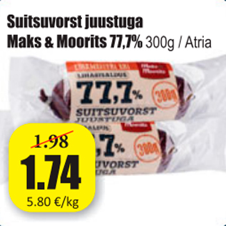 Allahindlus - Suitsuvorst juustuga Maks & Moorits 77,7%