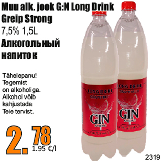 Allahindlus - Muu alk. jook G:N Long Drink Greip Strong