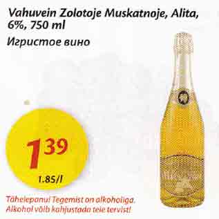 Allahindlus - Vahuvein Zolotoje Muskatnoje Alita, 6%,750 ml