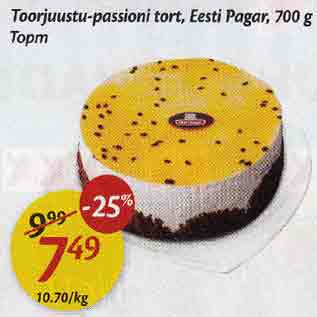 Allahindlus - Toorjuustu-passioni tort, Eesti Pagar, 700 g