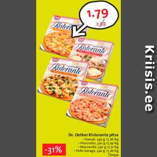 Allahindlus - Dr. Oetker Ristorante pitsa • Hawaii, 340 g /5.26/kg