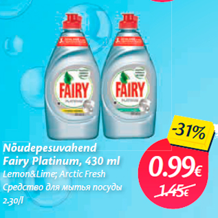 Allahindlus - Nõudepesuvahend Fairy Platinum, 430 ml Lemon&Lime; Arctic Fresh