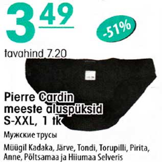 Allahindlus - Pierre Cardin meeste aluspüksid S-XXL, 1tk