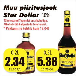 Allahindlus - Muu piiritusjook Star Dollar 30%