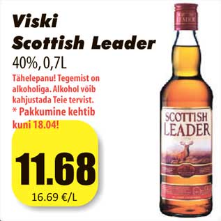 Allahindlus - Viski Scottish Leader 40%, 0,7L